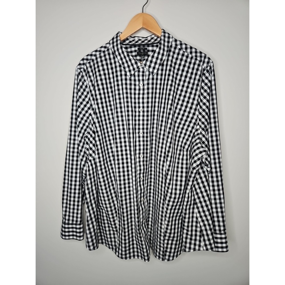 Talbots Plus Blouse 24W Black White Check Cotton Preppy Coastal Classic Stretch